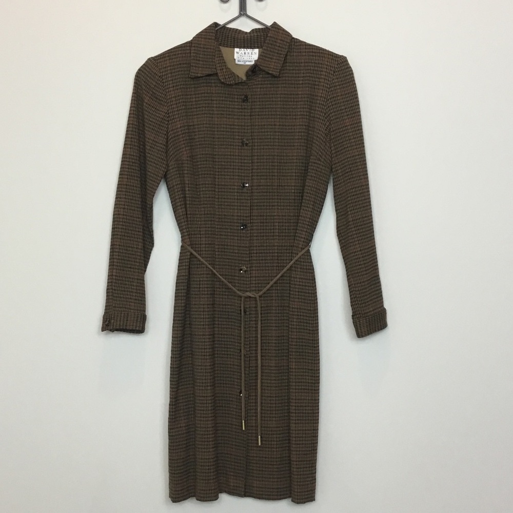 David Warren Elegant Brown Plaid Dress size 8P